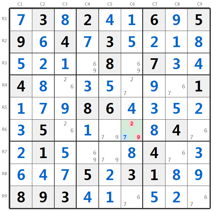 Przykład Techniki BUG w Sudoku