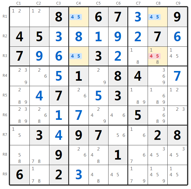 Przykład Unique Rectangle Type 1